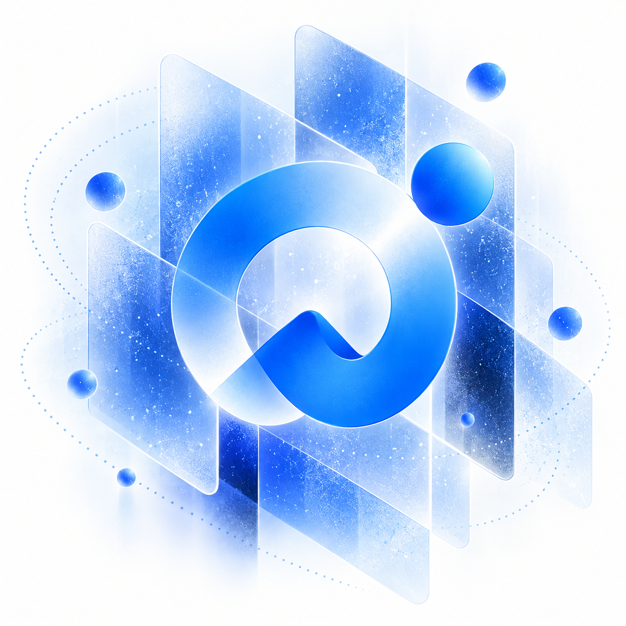 The WithO mark held inside layered panes of blue glass